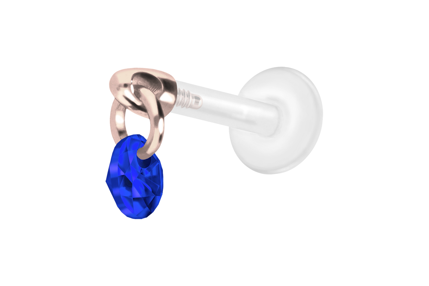 PTFE Labret Piercing mit Innengewinde + Titan-Aufsatz RUNDER KRISTALL